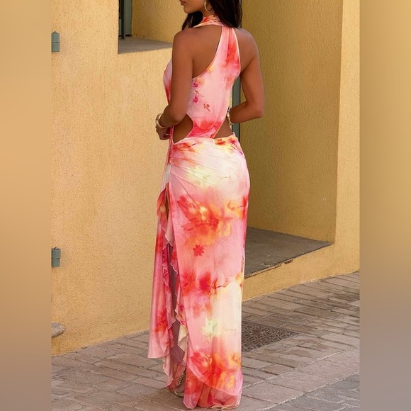 Tie-Dye Cutout Maxi Dress with Side Slit - Picture 3 of 5